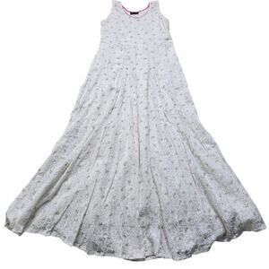 Vintage Cream Floral Maxi Dress Embroidered Lace Cottagecore Prairie Romantic